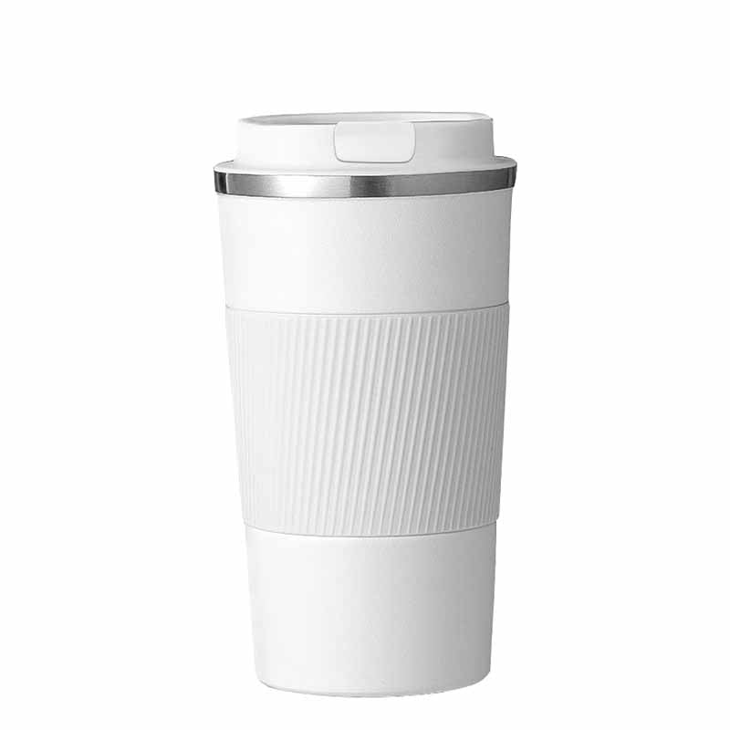 Double layer stainless steel coffee mug with non-slip rubber grip and bottom