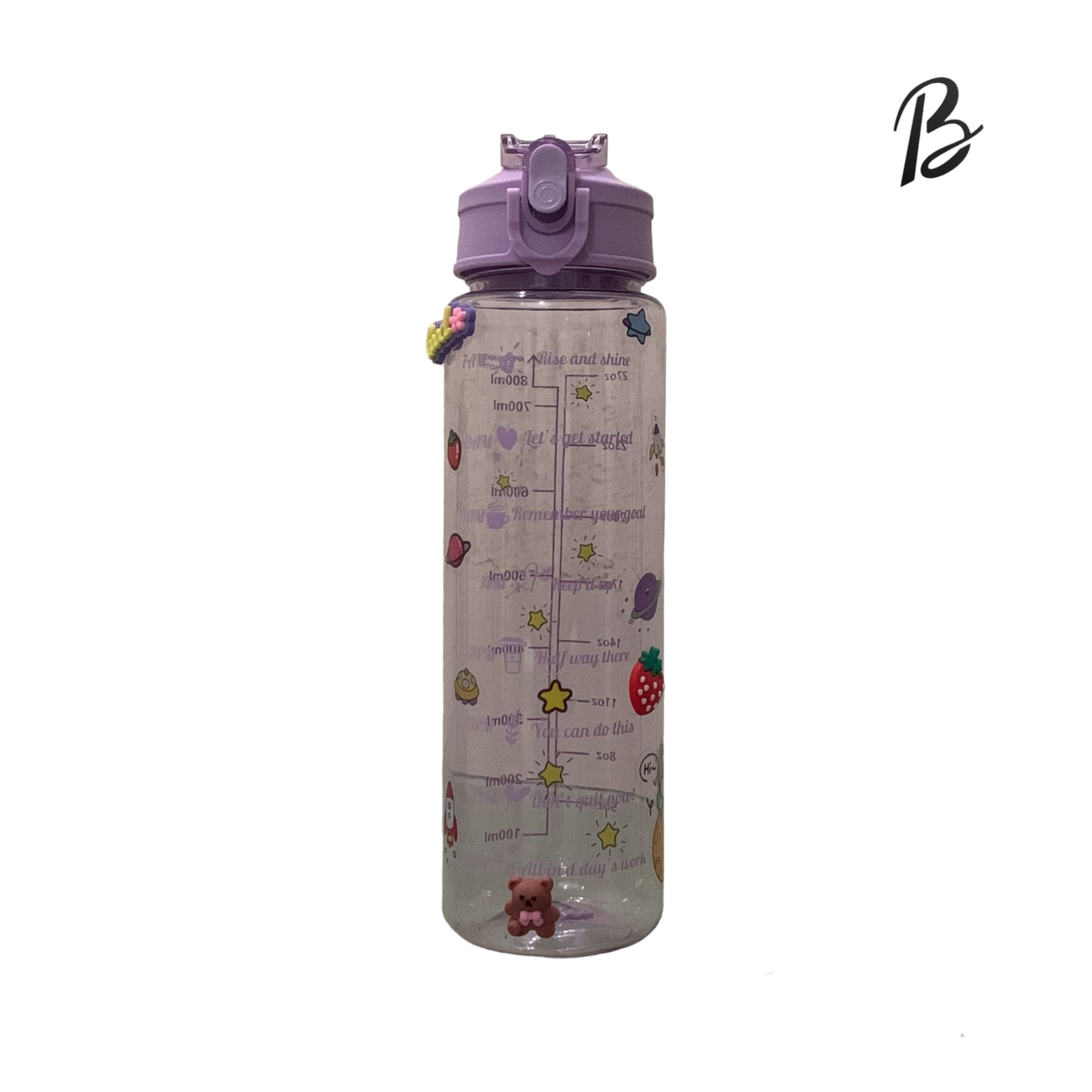 Transparent Colored Water Bottle With 2D and 3D Stickers 900 ml
