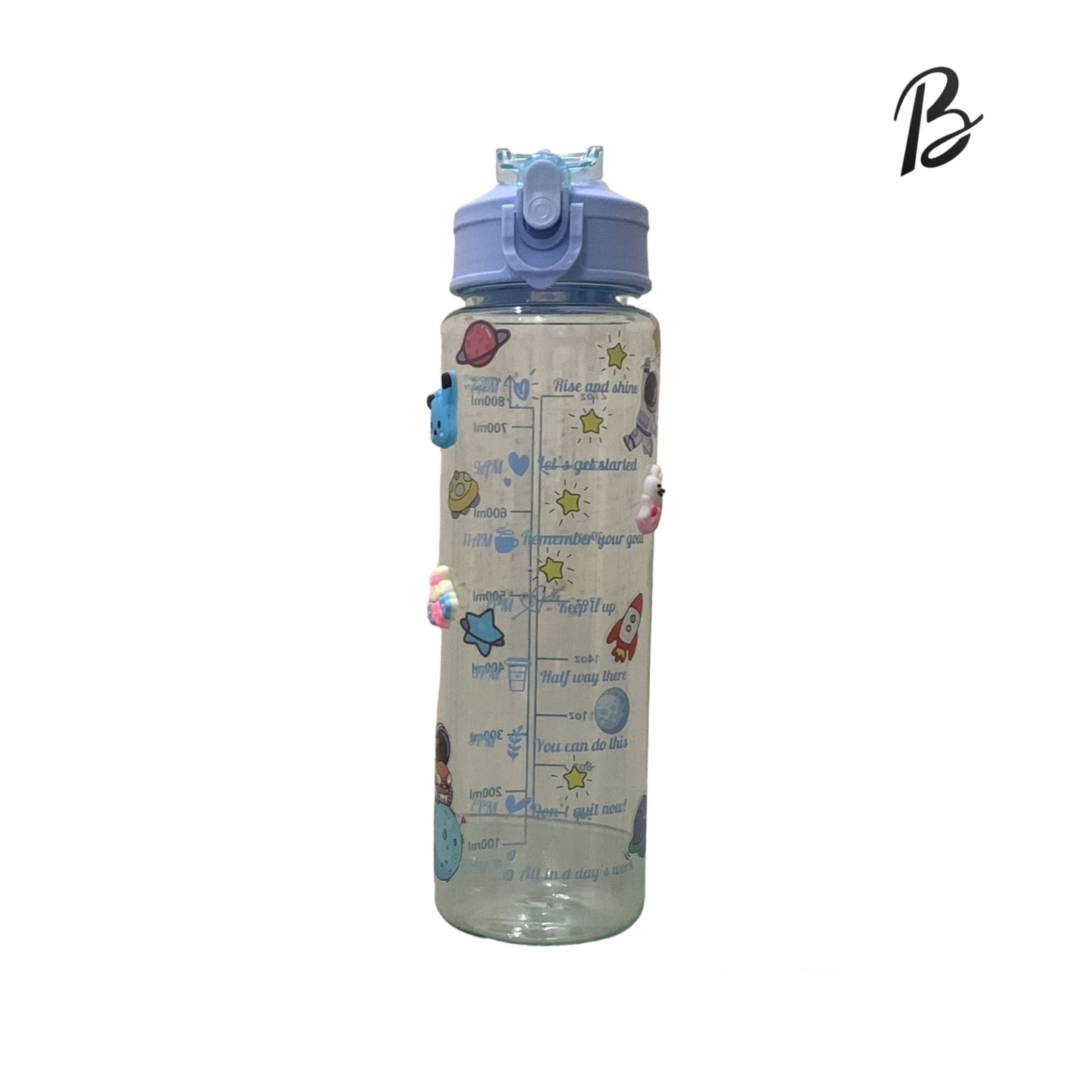 Transparent Colored Water Bottle With 2D and 3D Stickers 900 ml