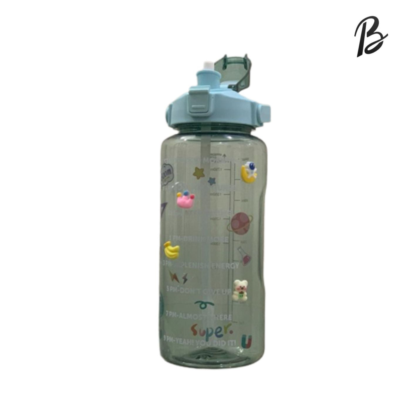 Transparent Water Bottle with 2D and 3D Stickers